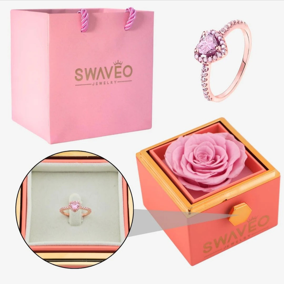 Rotating Rose Box + Adjustable Heart Ring 💖 (With Gift Bag)
