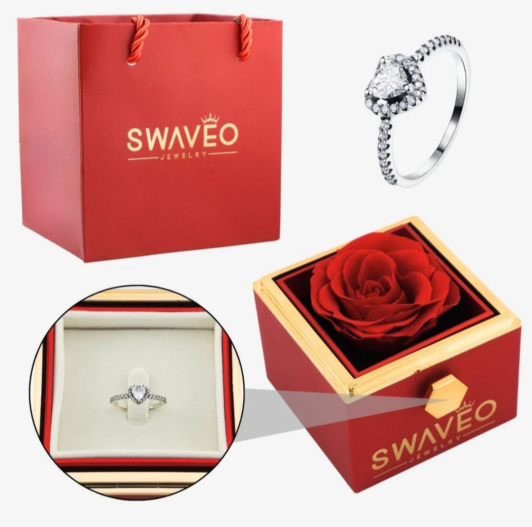 Rotating Rose Box + Adjustable Heart Ring 💖 (With Gift Bag)